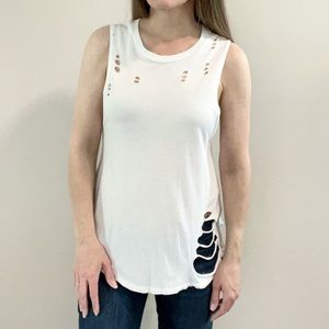 MICHELLE BY COMUNE Distressed Sleeveless Ackerly Top in white size XS